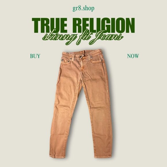 True Religion Womens Skinny Fit Jeans Size 28W Light Brown 98% Cotton Made In US - Picture 1 of 6